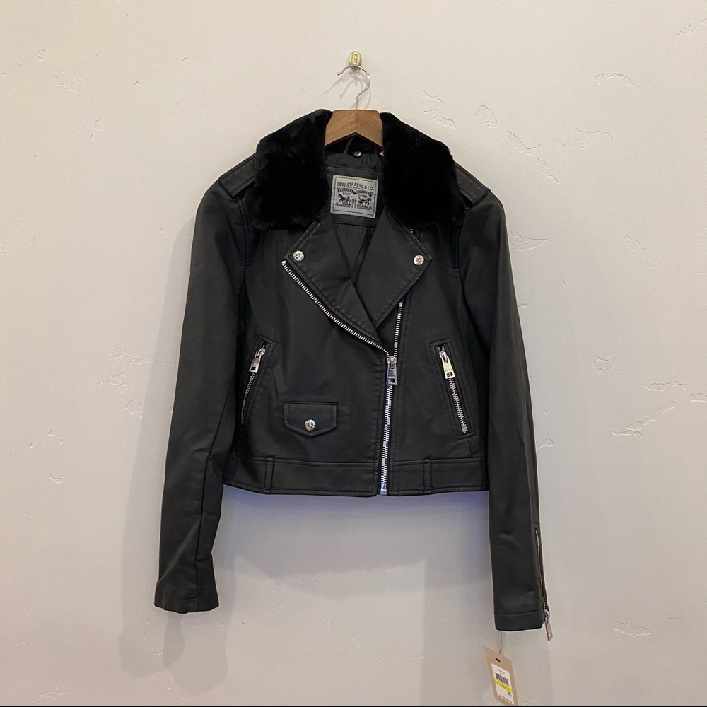 LEVI’S Black Faux Fur & Leather Moto Jacket